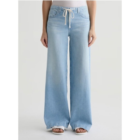Ag Adriano Goldschmied Denim - AG Adriano Goldschmied Stella Cinched Low Slung Palazzo Wide Leg Jeans Blue 32